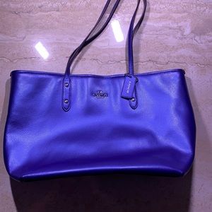 Metallic purple zip top Coach tote